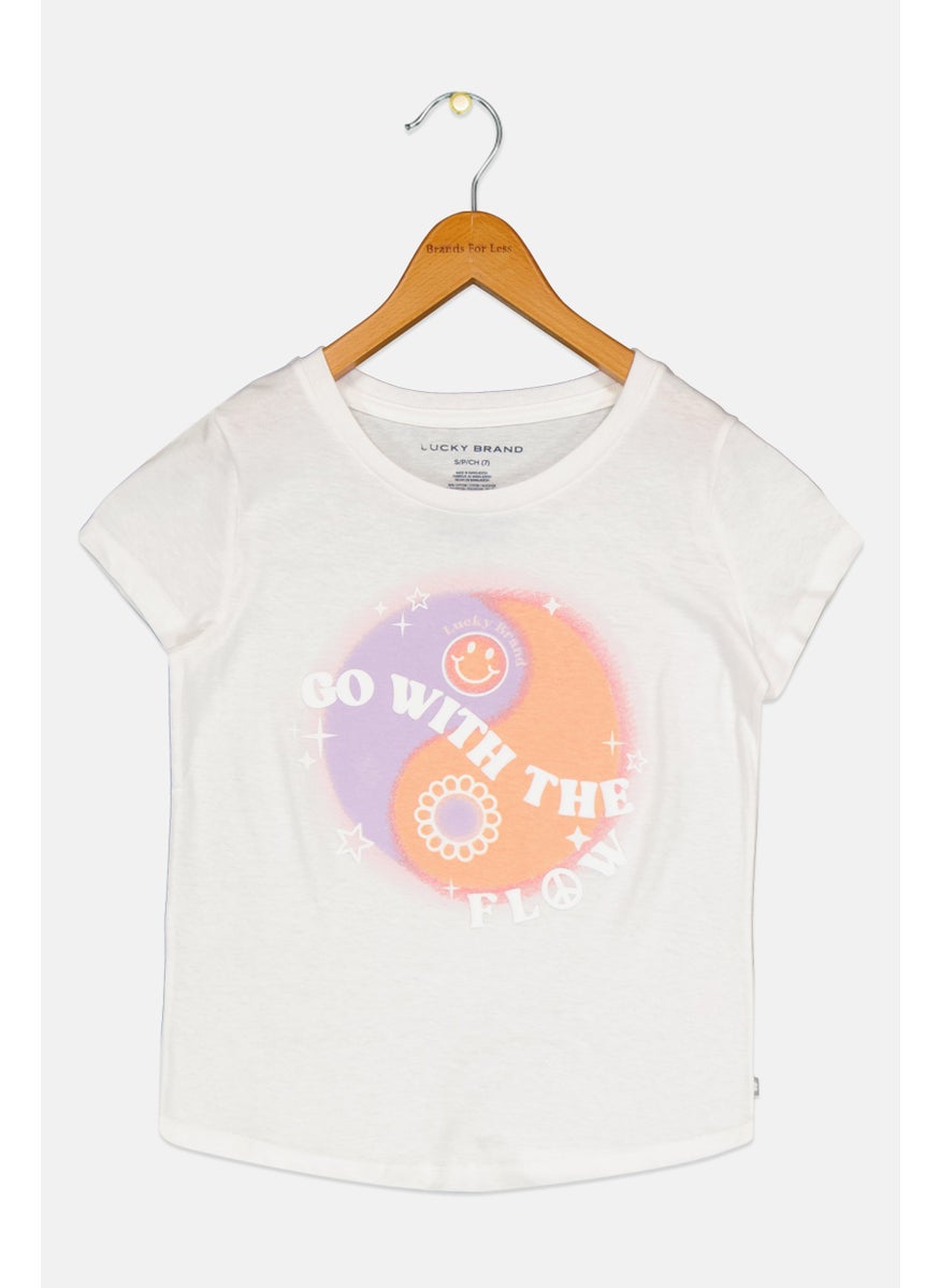 LUCKY BRAND - Kids Girls Crew Neck Graphic Print T-shirt, White - Image 1