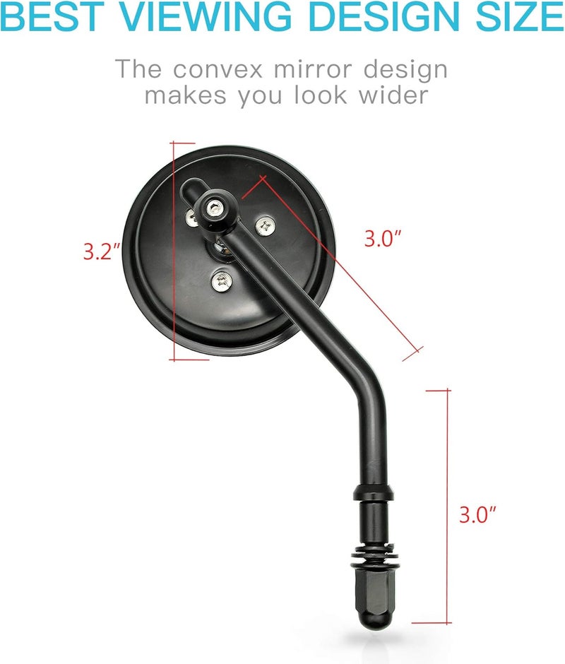 MZS Motorcycle Mirrors - 3" Round Black Rear View Mirrors for Harley Models - Image 5