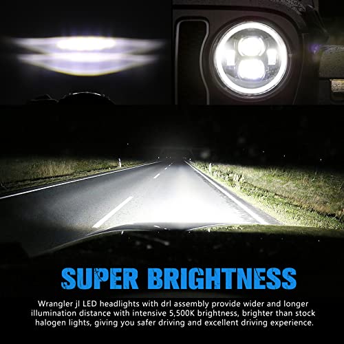 BUNKER INDUST مصابيح LED أمامية بزاوية 9 بوصات من BUNKER INDUST Wrangler JL مع DRL هالو، زوج من المصابيح الدائرية مع أضواء تشغيل نهارية لسيارات جيب رانجلر JL 2018 2019 2020 2021 2022 وإكسسوارات جيب غلادياتور JT - Image 4