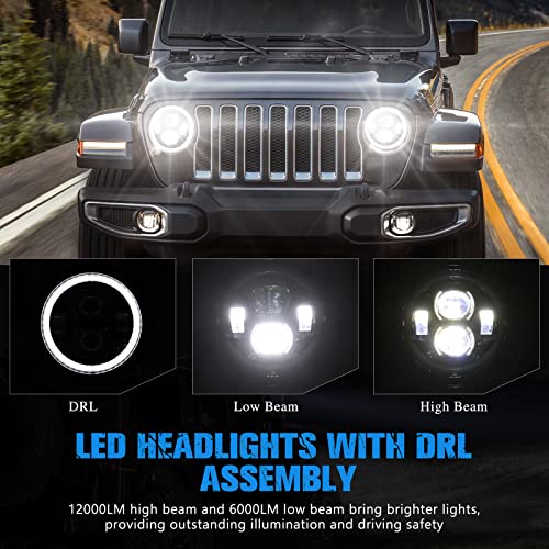 BUNKER INDUST مصابيح LED أمامية بزاوية 9 بوصات من BUNKER INDUST Wrangler JL مع DRL هالو، زوج من المصابيح الدائرية مع أضواء تشغيل نهارية لسيارات جيب رانجلر JL 2018 2019 2020 2021 2022 وإكسسوارات جيب غلادياتور JT - Image 2