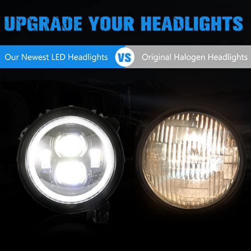 BUNKER INDUST مصابيح LED أمامية بزاوية 9 بوصات من BUNKER INDUST Wrangler JL مع DRL هالو، زوج من المصابيح الدائرية مع أضواء تشغيل نهارية لسيارات جيب رانجلر JL 2018 2019 2020 2021 2022 وإكسسوارات جيب غلادياتور JT - Image 3