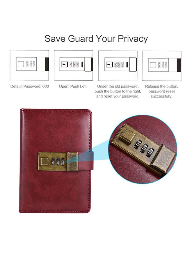 NIBEMINENT A7 Notebook Journal With Password Lock Wine Red/White/Brown - Image 3