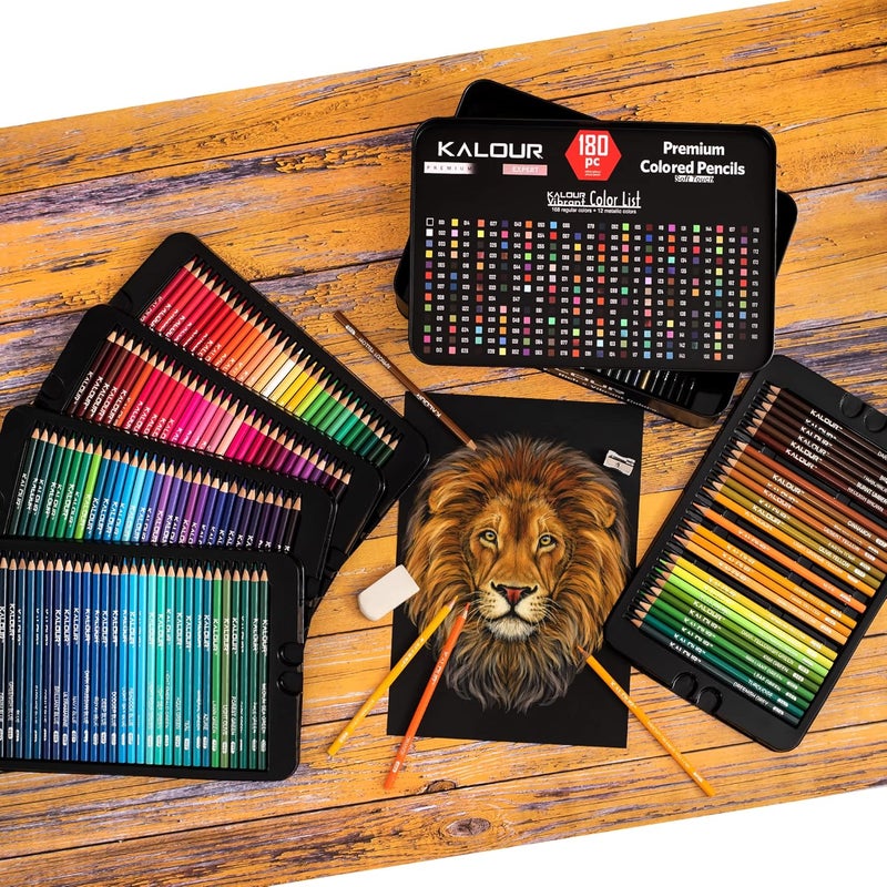 KALOUR 180 Colored Pencil Set for Adults Artists kids- 3.3mm Rich Pigment Soft Core -12 Metallic Pencil - Wax-Based - Ideal for Coloring Drawing Sketching Shading Blending - Vibrant Color（Tin Case） - Image 5