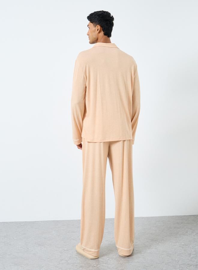 Styli Men Lace Pocket Piping Detail Shirt and Pyjama Set - Image 4