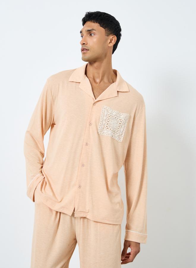 Styli Men Lace Pocket Piping Detail Shirt and Pyjama Set - Image 2