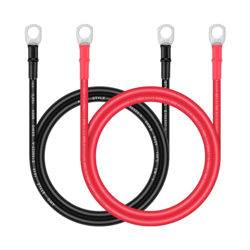 iGreely Battery Cable - iGreely 8 AWG 8 Gauge Wire Made with Tinned Copper Wire Battery Power Inverter Cables with Terminals for Solar Panel Trolling Motor Automotive Motorcycle RV Marine Boat 4ft/1.2m - Image 1