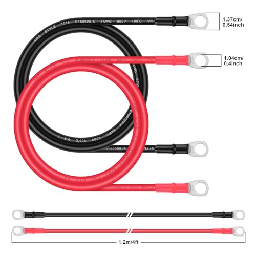 iGreely Battery Cable - iGreely 8 AWG 8 Gauge Wire Made with Tinned Copper Wire Battery Power Inverter Cables with Terminals for Solar Panel Trolling Motor Automotive Motorcycle RV Marine Boat 4ft/1.2m - Image 3