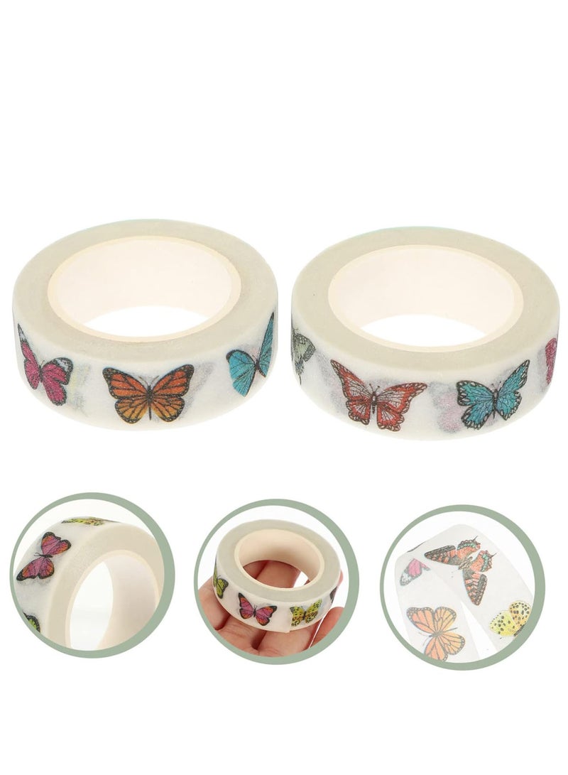 GGOOT 2 Rolls Butterfly Frosted Sticker Homemade Stickers Kids Washi Tape Sticker Labels Notebook Adhesive Paper Material Vintage Scrapbook Supplies Roll Washi Tape Hand Account Decals Assorted Color - Image 2