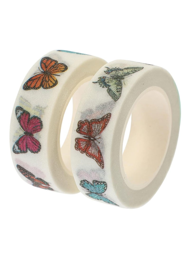 GGOOT 2 Rolls Butterfly Frosted Sticker Homemade Stickers Kids Washi Tape Sticker Labels Notebook Adhesive Paper Material Vintage Scrapbook Supplies Roll Washi Tape Hand Account Decals Assorted Color - Image 1