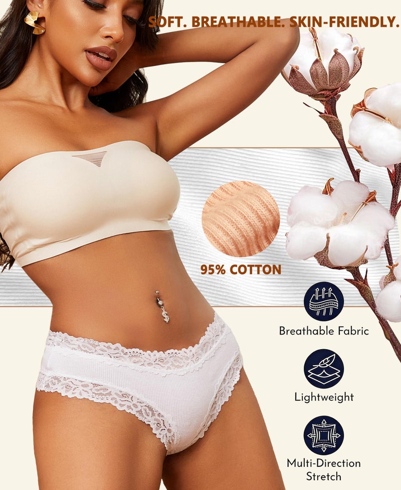 Knowyou Cotton Underwear for Women Cheeky Bikini Womens Underwear Pack Sexy Lace Wasit Hipster Brief Panties for Ladies-L - Image 3