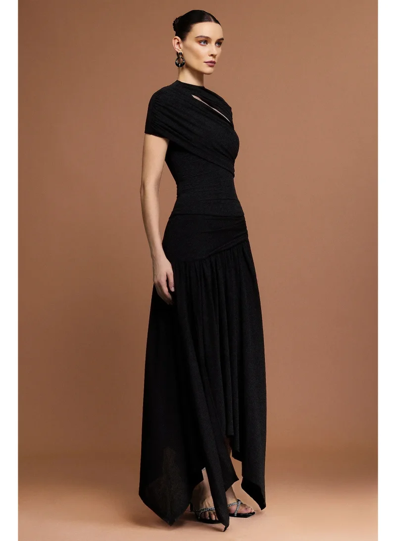 Bella Barnett Gaki Short Sleeves Asymmetric Folds Top And Skirt Two-Piece Set