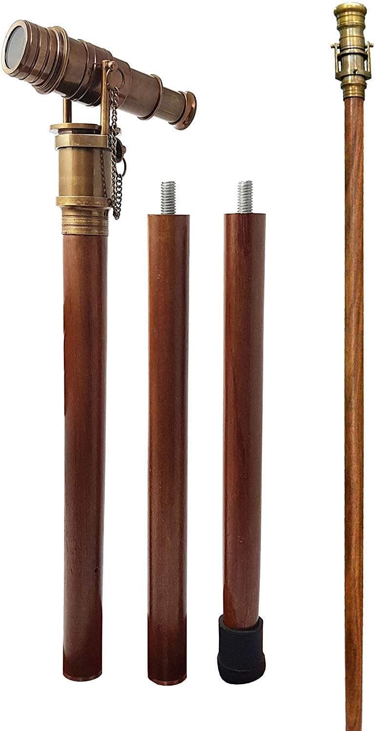 THOR INSTRUMENTS Beautiful Nautical Antique Finish Walking Stick Telescope Collectible Wooden Cane with Brass Telescope Handle Rustic Vintage Home Decor Gifts - Image 3