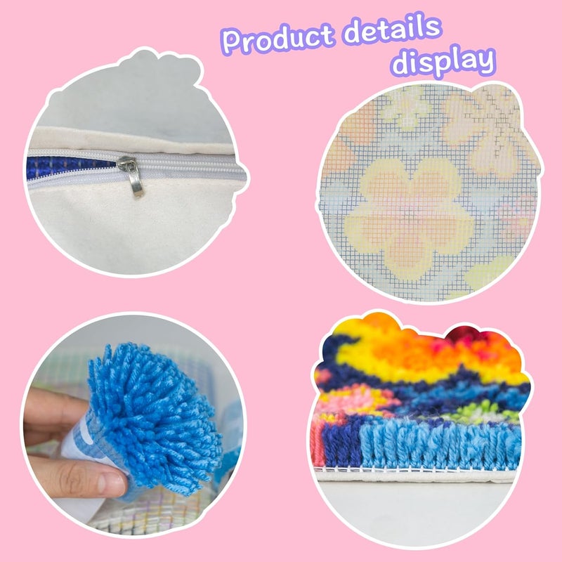 LAPATAIN Latch Hook Kits for DIY Throw Pillow Cover,Colorful Flowers Pattern Needlework Cushion Cover Hand Craft Crochet for Great Family 17x17inch - Image 3