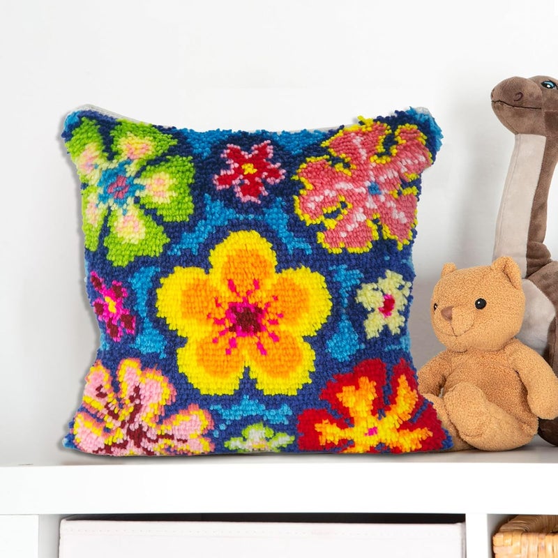 LAPATAIN Latch Hook Kits for DIY Throw Pillow Cover,Colorful Flowers Pattern Needlework Cushion Cover Hand Craft Crochet for Great Family 17x17inch - Image 4