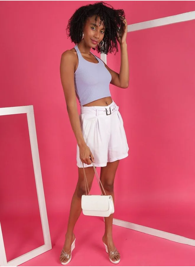 مرفوعة Women Flared Casual Solid Belted Shorts