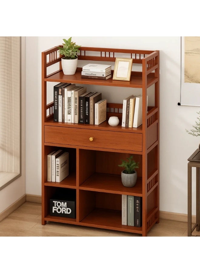 LINGWEI Bamboo Bookshelf Cabinet 52x110x30cm Narrow Vertical Bookcase Freestanding Storage - Image 1