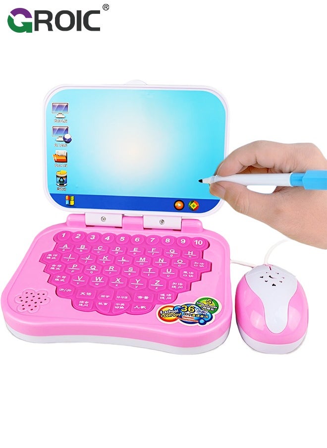 GROIC Learning Computers with Drawing Board for Kids,Educational and Bilingual Laptop Chinese and English,Kids Toy Laptop Tablet Learning Educational Game for Kids - Pink  - Image 1