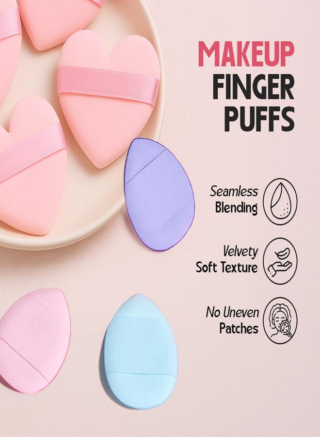 Gleva 4 Pcs Heart Shaped Finger Powder Puff Mini Soft Face Makeup Sponges, Loose powder Concealer Foundation Blending Sponges, Makeup Blender, Contouring, Wet & Dry Tool Washable Reusable (Multicolor) - Image 4