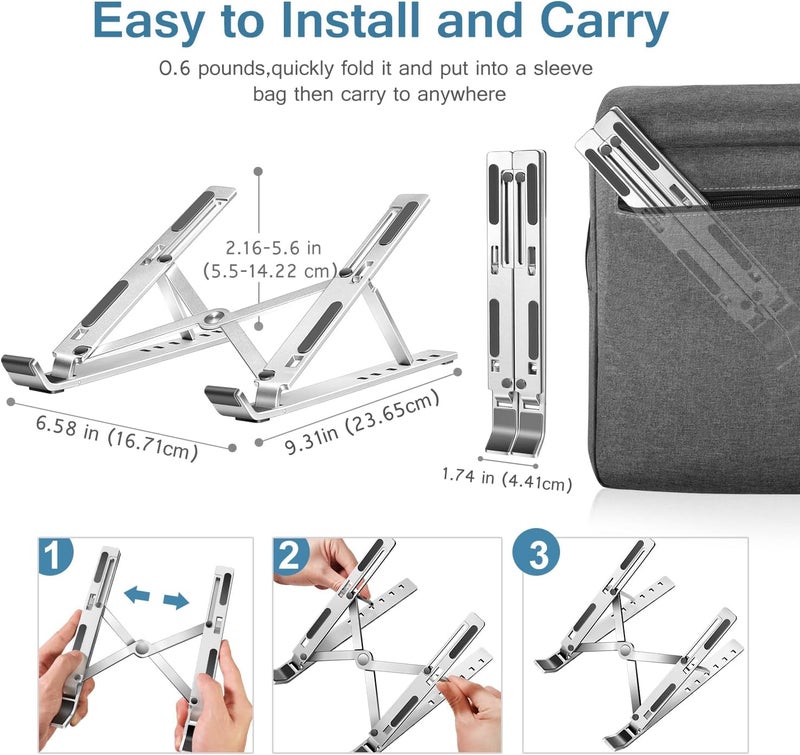 ivoler Laptop Stand, Laptop Holder Riser Computer Tablet Stand, 6 Angles Adjustable Aluminum Ergonomic Foldable Portable Desktop Holder Compatible with 10-15.6” MacBook,iPad, HP, Dell, Lenovo Silver - Image 5