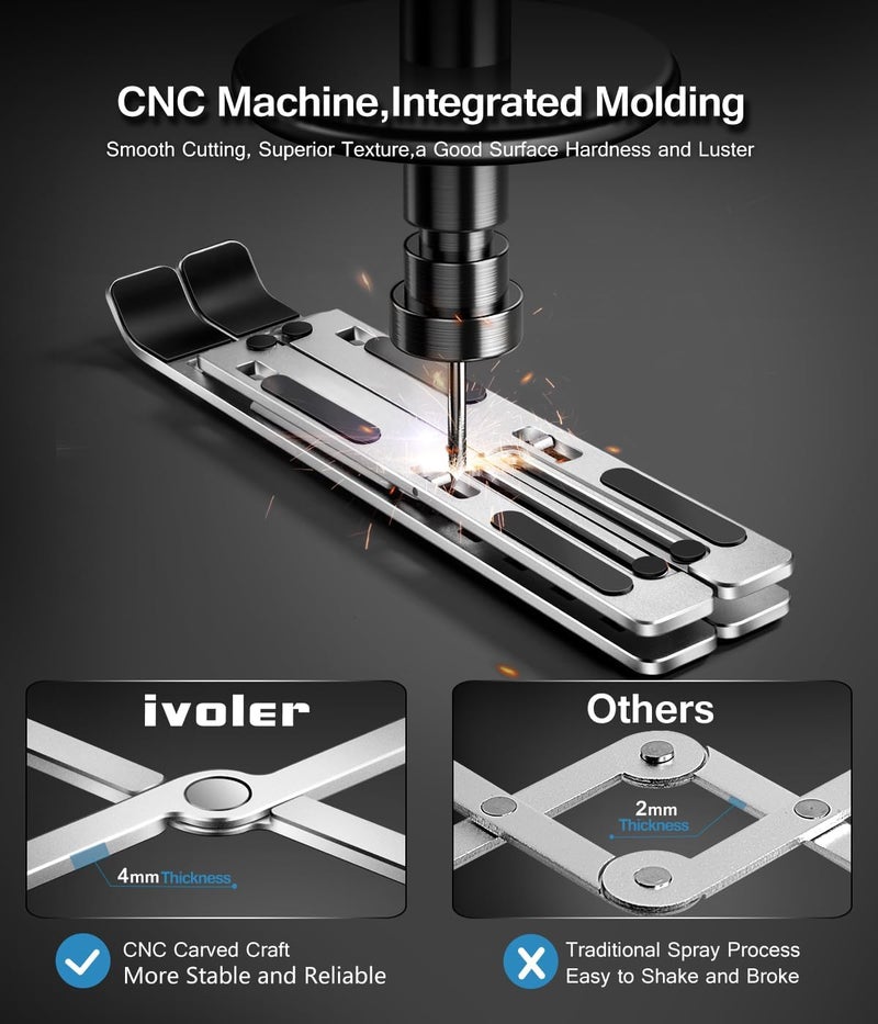 ivoler Laptop Stand, Laptop Holder Riser Computer Tablet Stand, 6 Angles Adjustable Aluminum Ergonomic Foldable Portable Desktop Holder Compatible with 10-15.6” MacBook,iPad, HP, Dell, Lenovo Silver - Image 2