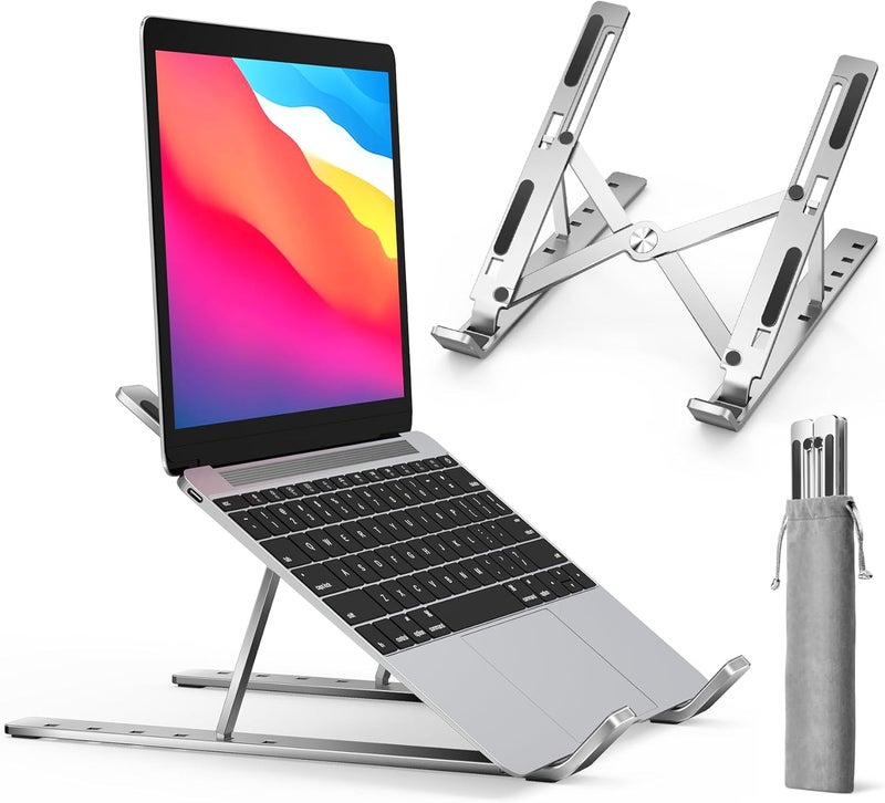 ivoler Laptop Stand, Laptop Holder Riser Computer Tablet Stand, 6 Angles Adjustable Aluminum Ergonomic Foldable Portable Desktop Holder Compatible with 10-15.6” MacBook,iPad, HP, Dell, Lenovo Silver - Image 1