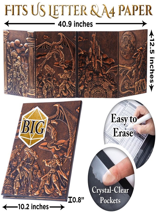 Soar Forge DM Screen for DND with 4 Wider Panels - Stunning Panoramic Battle Scene & Clear Game Master GM Pockets - 3D Embossed Faux Leather Dungeon Master Screen for D&D, RPG (Fits US Letter 8.5 x 11) - Image 4