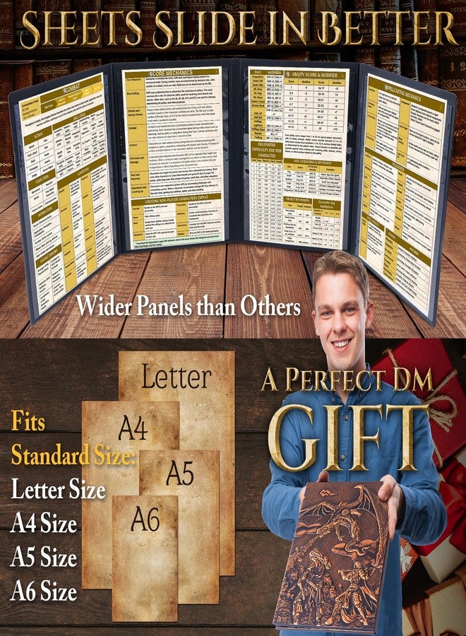 Soar Forge DM Screen for DND with 4 Wider Panels - Stunning Panoramic Battle Scene & Clear Game Master GM Pockets - 3D Embossed Faux Leather Dungeon Master Screen for D&D, RPG (Fits US Letter 8.5 x 11) - Image 3
