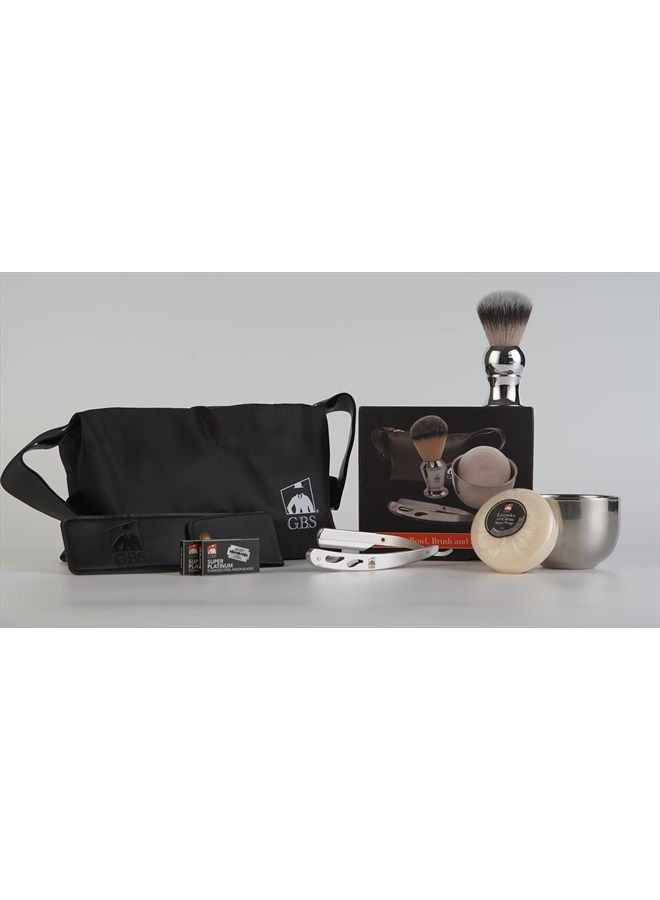 G.B.S Men's Professional Barber Wet Shaving Set- Interchangeable Shaving Razor + Bristle Brush + Bowl + Blades + Natural Shave Soap + Doppler Bag Old School Gentlemen Shaving kit- Shave like King - Image 1