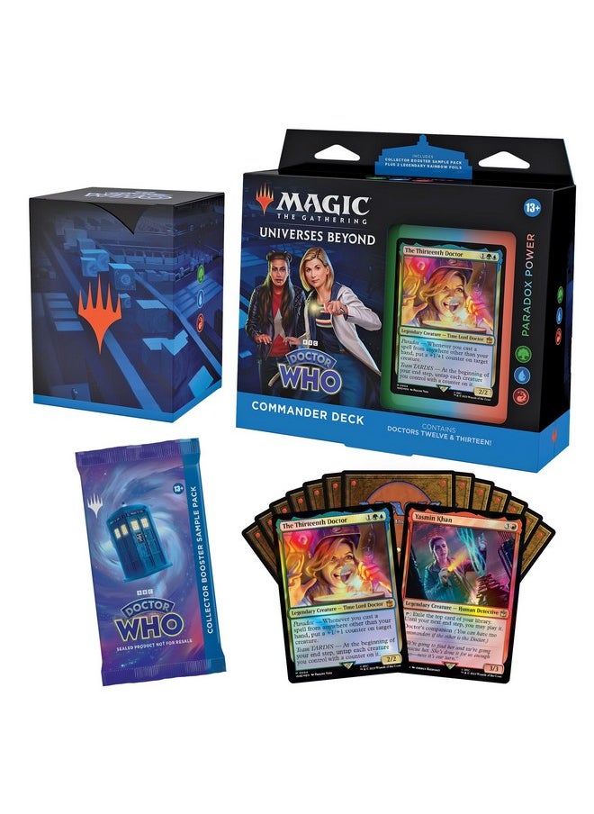 Magic the Gathering Doctor Who Commander Deck - Paradox Power (100-Card Deck, 2-Card Collector Booster Sample Pack + Accessories)  - Image 1