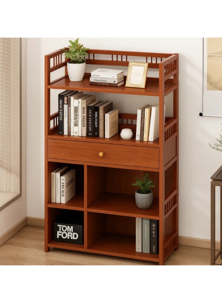 LINGWEI Bamboo Bookshelf 6-Tier Multi-Purpose Organizer with Drawer Brown 52x110x30cm - Image 1