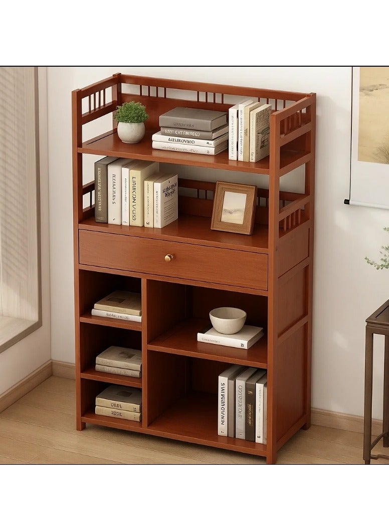 LINGWEI Bamboo Bookshelf 6-Tier Multi-Purpose Organizer with Drawer Brown 52x110x30cm - Image 2