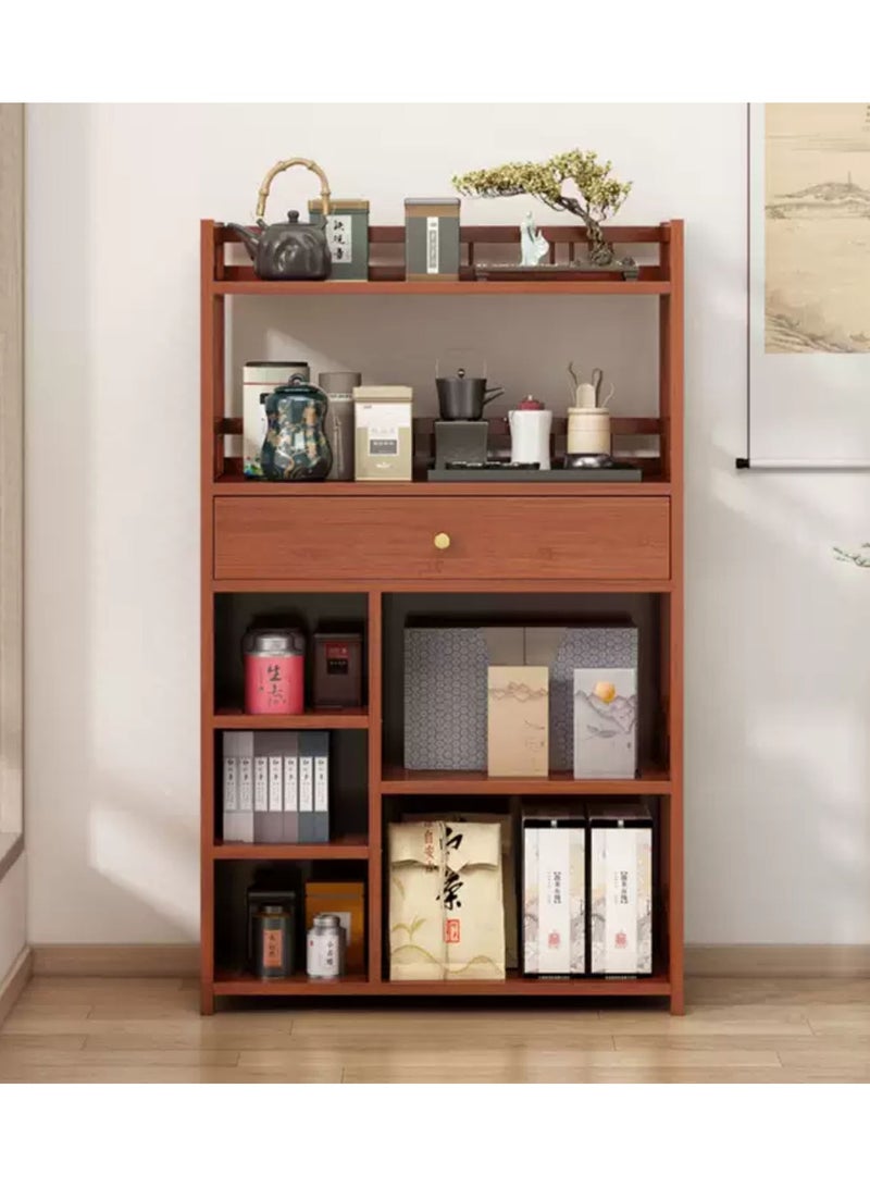 LINGWEI Bamboo Bookshelf 6-Tier Multi-Purpose Organizer with Drawer Brown 52x110x30cm - Image 5