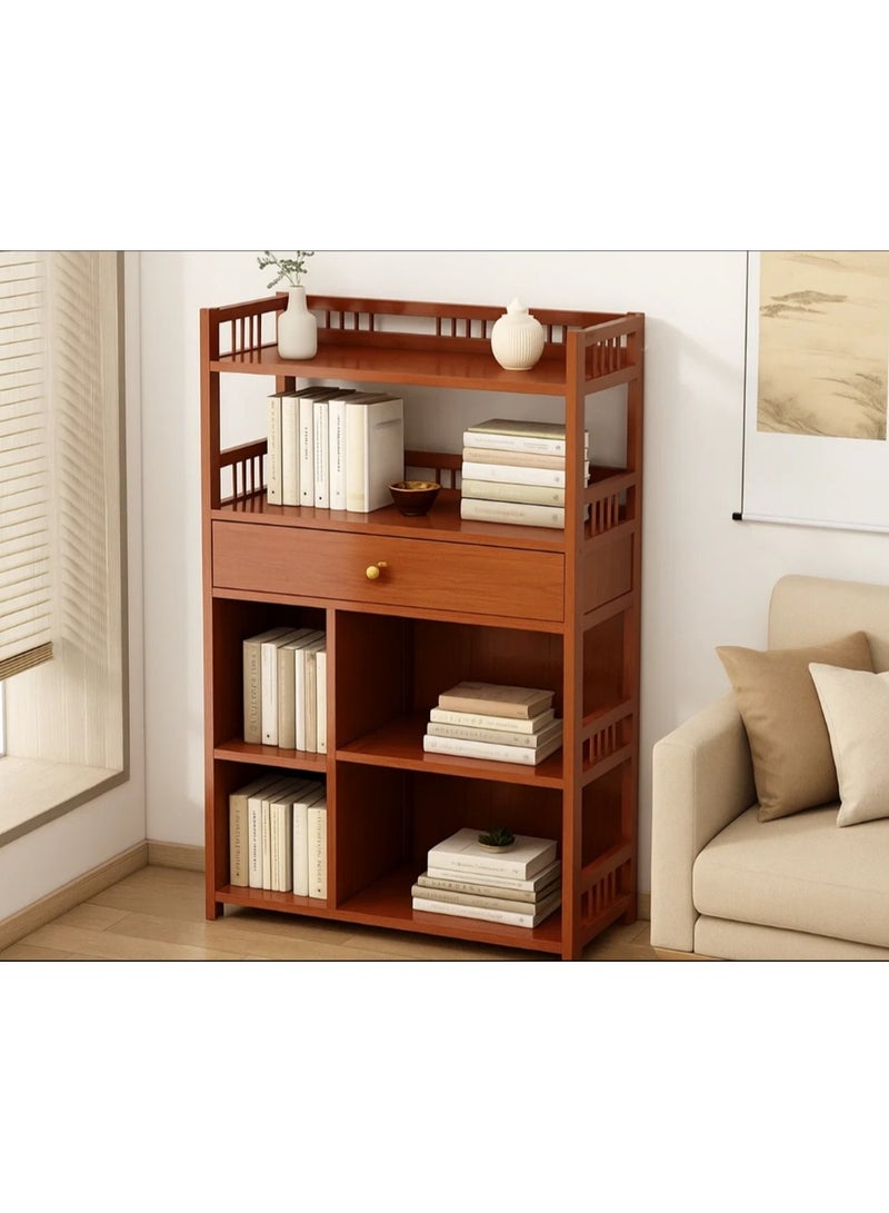 LINGWEI Bamboo Bookshelf 6-Tier Multi-Purpose Organizer with Drawer Brown 52x110x30cm - Image 3