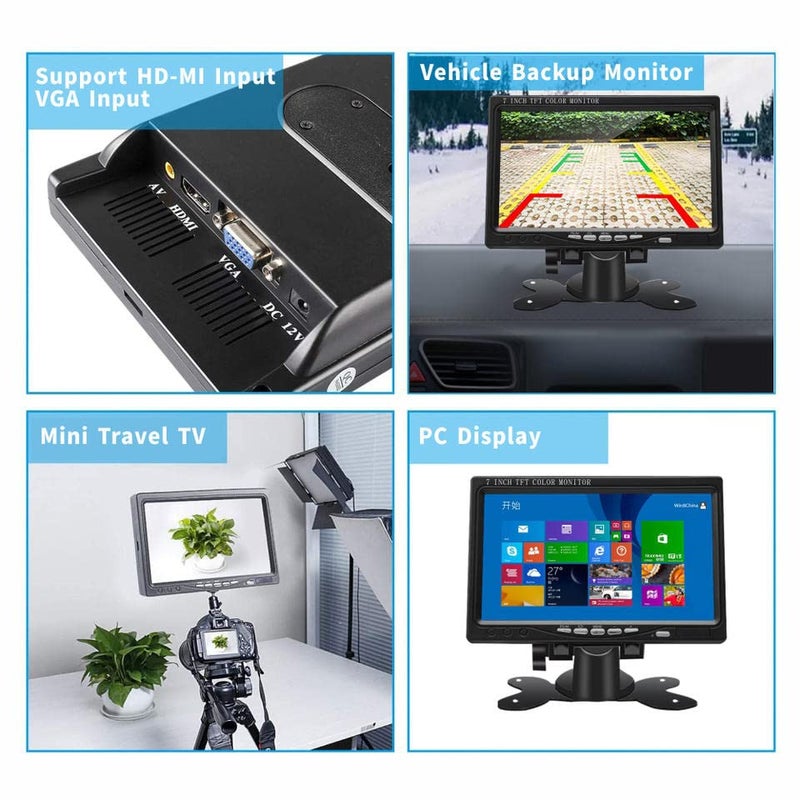 SKPM 7 Inch Industrial Tft Lcd Monitor Car Cctv Monitor Hdmi/Vga/Av Interface Rear View Monitor, Black - Image 3