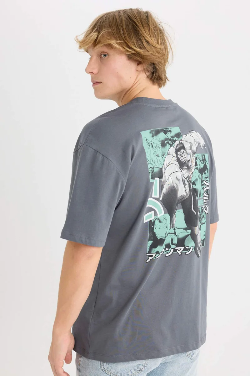 ديفاكتو Marvel Boxy Fit Crew Neck Back Printed T-Shirt