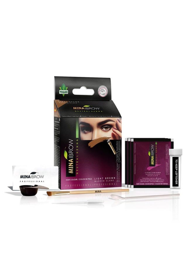 Mina Instant Hair Dye Kit Light Brown | Natural Spot Coloring Tinting Powder, Water & Smudge Proof | 100% Grey Coverage Upto 30 Applications - Image 1