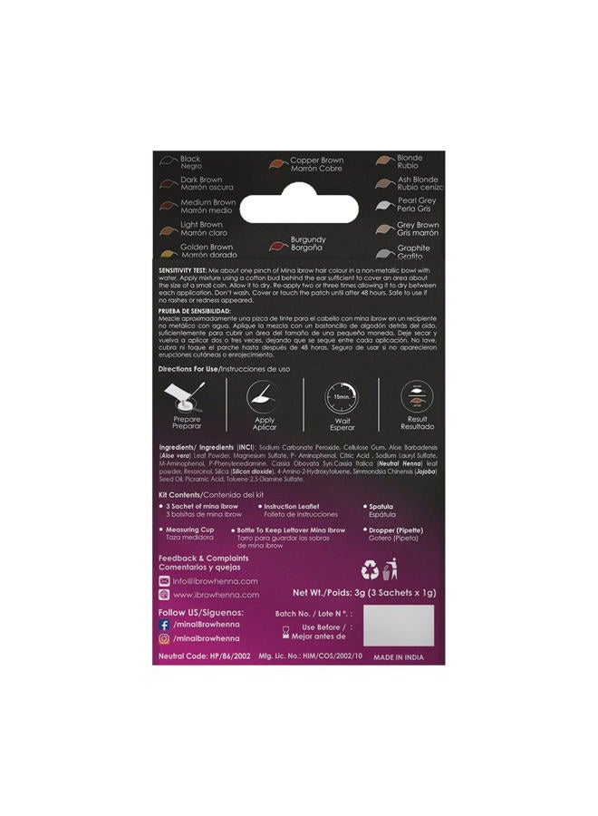 Mina Instant Hair Dye Kit Light Brown | Natural Spot Coloring Tinting Powder, Water & Smudge Proof | 100% Grey Coverage Upto 30 Applications - Image 3