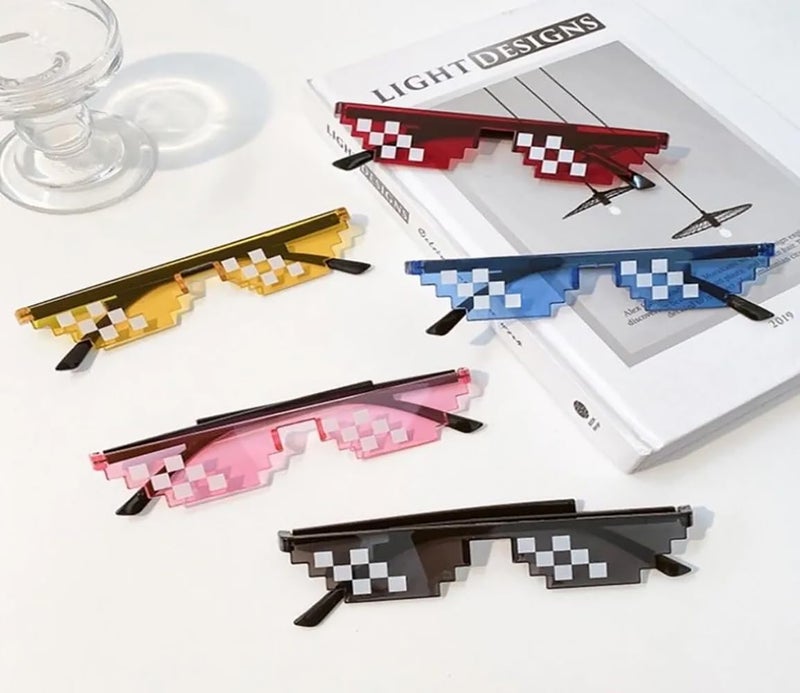 STORE 2508 Pack of 5 Mixed Colours Pixelated Thug Life Party glasses Gangster Gangsta Life Funny Novelty Shades, Photo Props Unisex Sunglasses Eyeglasses - Image 3