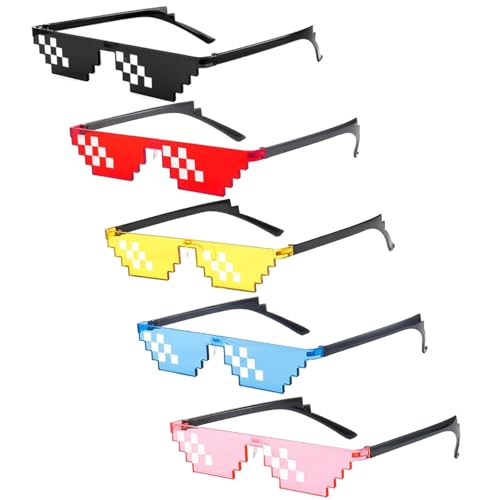 STORE 2508 Pack of 5 Mixed Colours Pixelated Thug Life Party glasses Gangster Gangsta Life Funny Novelty Shades, Photo Props Unisex Sunglasses Eyeglasses - Image 1