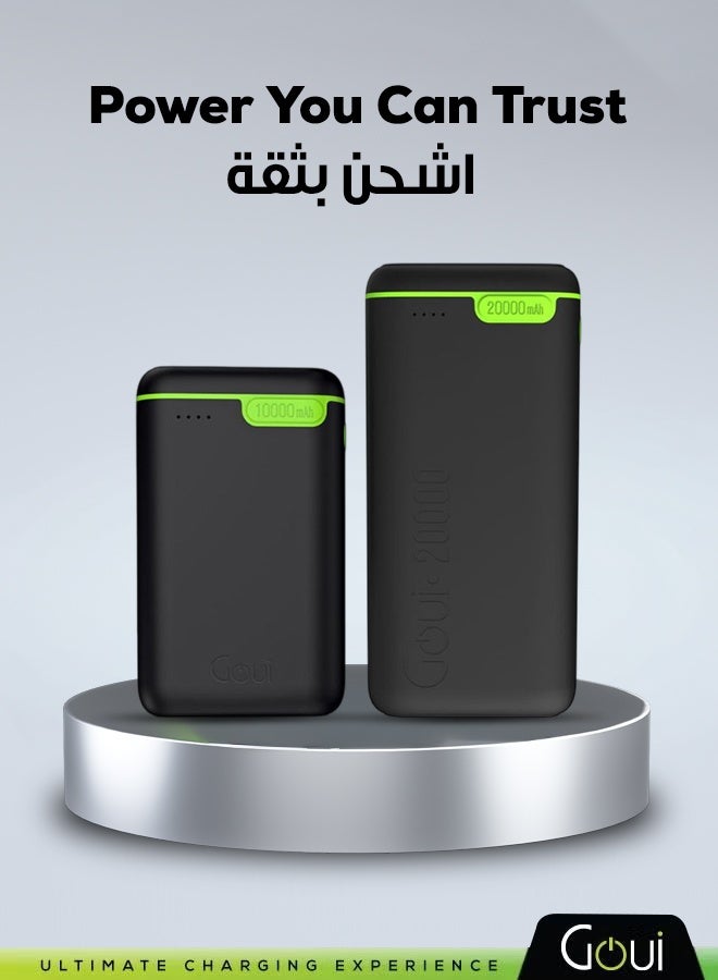 Goui 10000 mAh & 20000 mAh (Pack of 1 each) Kigo Power Bank Portable Charger – Simultaneous Charging for Smartphones, Tablets, Gaming Devices, Bluetooth & More – Compact, Travel-Friendly Design for On-the-Go Power Anywhere - Black Black - Image 1