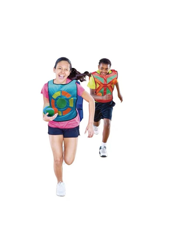 Children's Wrapping Sticky Jersey Super Battle Jacket Vest Kindergarten Parent-Child Interactive Play Throwing Sticky Target Avoidance Game-Color:Red Super Shirt Vest With 2 Balls - Image 1