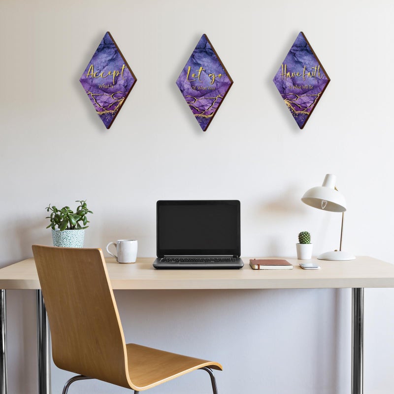 ONIZHITY 3Pcs Purple And Gold Bathroom Decor Purple Gold Wall Decor with Accept Let Go Have Faith Quote Rustic Farmhouse Wooden Hanging Signs for Women Home Living Room Bedroom(Purple Gold 12x7) - Image 2