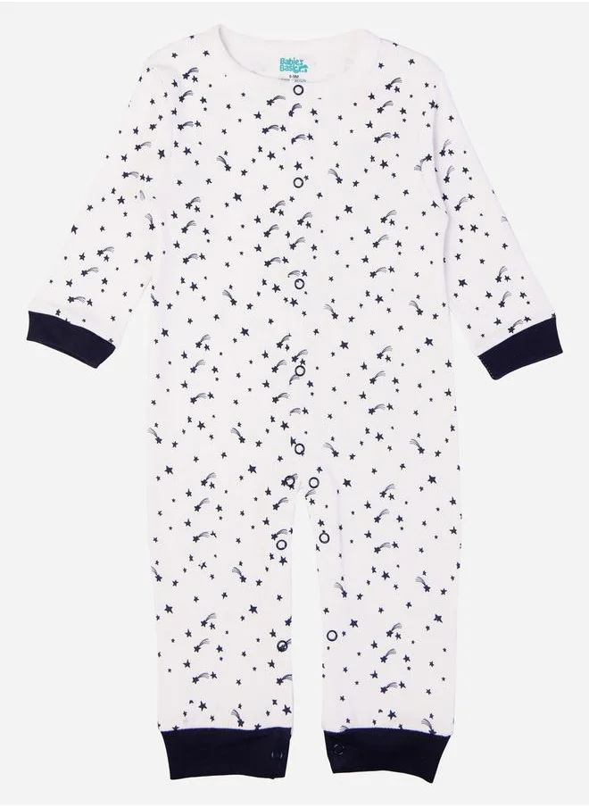 Babies Basic Printed Cotton Long Sleeves Sleepsuit