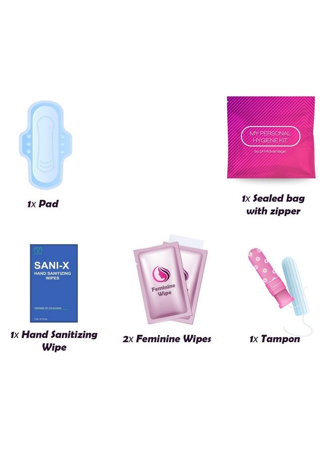 pH Advantage Pink Style Menstrual Kit All-in-One 10 Pack | Convenience on The Go | Period Kit Pack for Travelling, Tweens & Teenagers or just When You’re Out | Individually Wrapped Feminine Hygiene Product  - Image 2