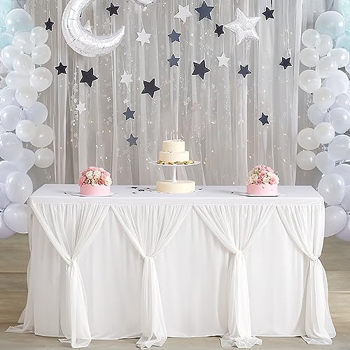 Suppromo White Tulle Table Skirts for Rectangle Tables 6ft for Wedding Birthday Party Bridal Shower White Tutu Ruffle Table Cloth for Cake Dessert Buffet Banquet Dinner Table Decorations - Image 1