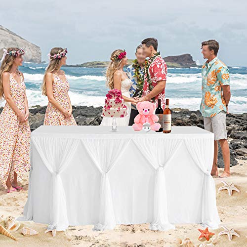 Suppromo White Tulle Table Skirts for Rectangle Tables 6ft for Wedding Birthday Party Bridal Shower White Tutu Ruffle Table Cloth for Cake Dessert Buffet Banquet Dinner Table Decorations - Image 2