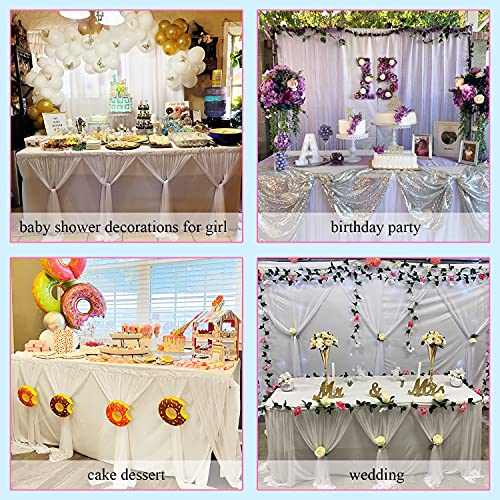 Suppromo White Tulle Table Skirts for Rectangle Tables 6ft for Wedding Birthday Party Bridal Shower White Tutu Ruffle Table Cloth for Cake Dessert Buffet Banquet Dinner Table Decorations - Image 5