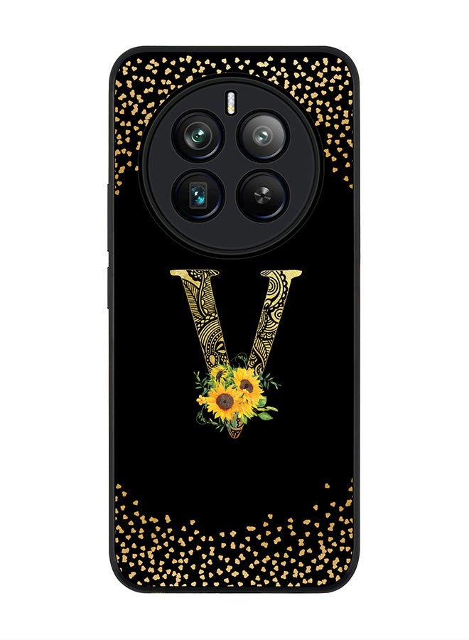 Stylizedd Rugged Black edge case for Realme 12 Pro / Realme 12 Pro Plus 5G, Custom Monogram Initial Letter Mandala Floral Pattern Alphabet-V (Black) - Image 1