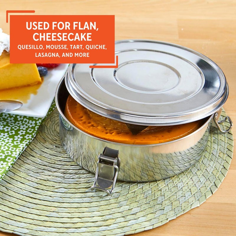 IMUSA 1.5Qt Stainless Steel Flan Mold with Lid, Round Baking Pan for Flan, Cheesecake, Pudding, and Desserts, Silver - Image 4