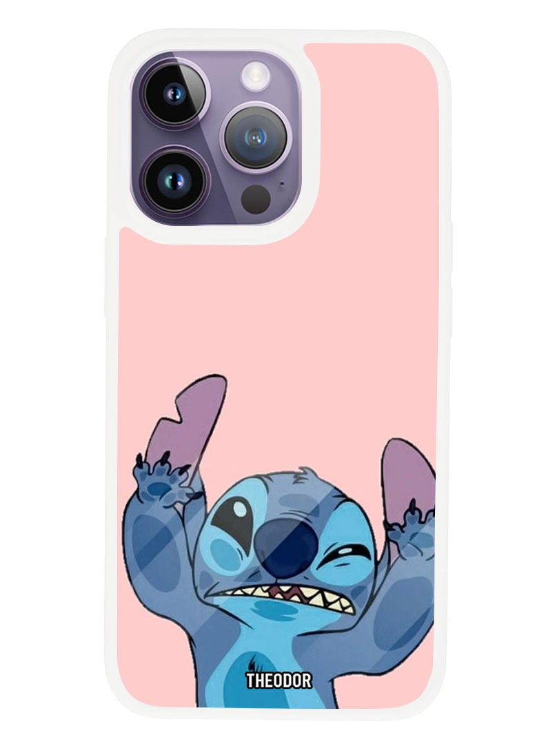 Theodor غطاء واقي مضاد للخدش ومقاوم للصدمات لجهاز آبل آيفون 14 برو ماكس بخياطة (حافة بيضاء) - Image 1